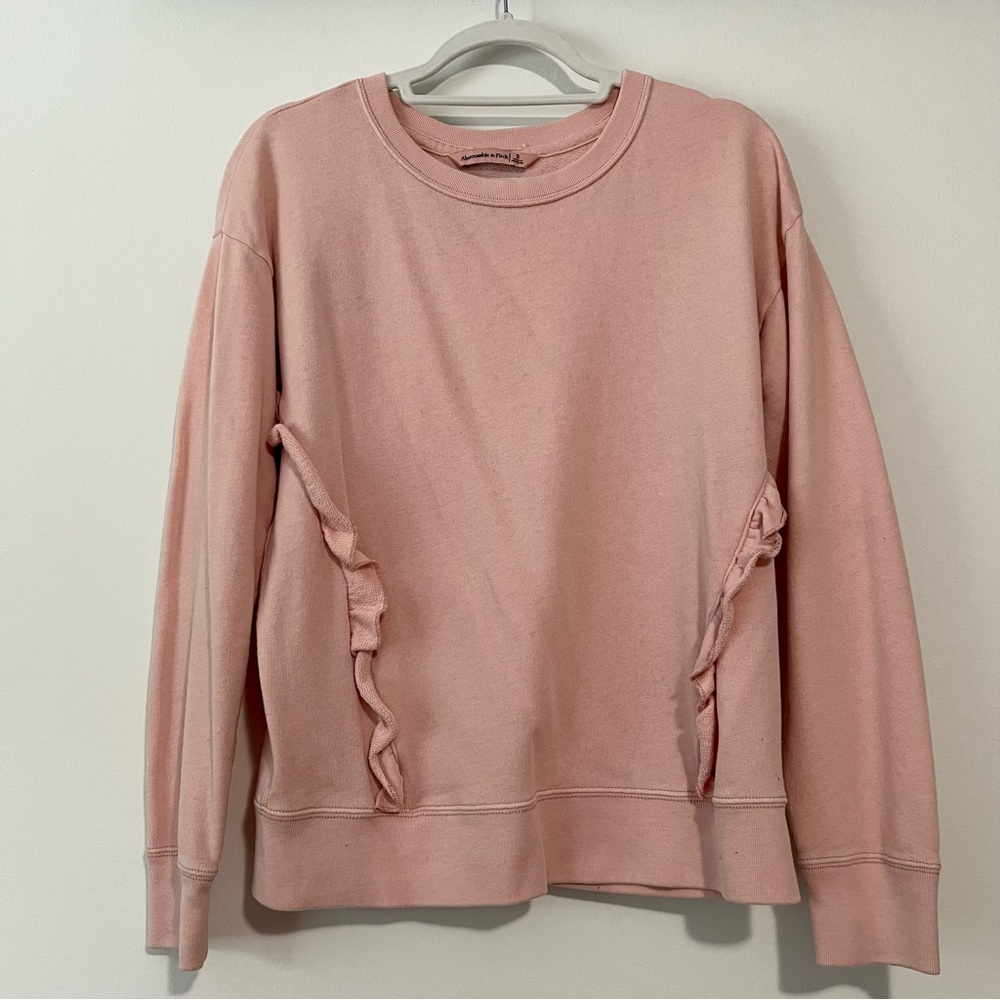 Abercrombie, light pink garment dyed crew neck with ruffles